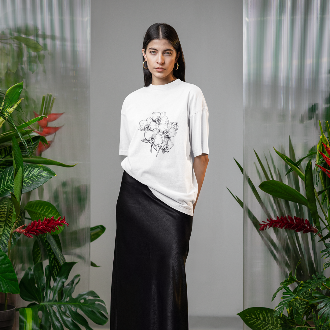 Camiseta Blanca Orquideas