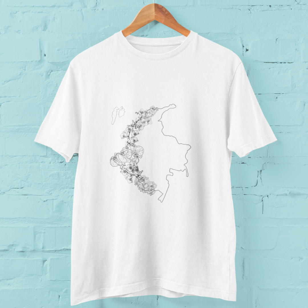 Camiseta Blanca Colombia en Flor Orquideas