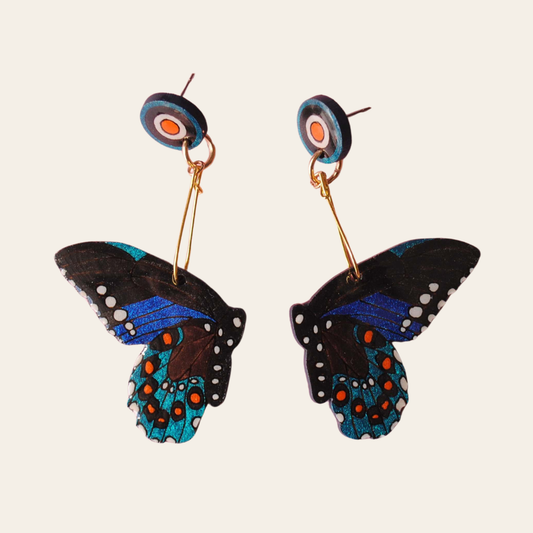 ARETES MARIPOSAS NEGRAS CON AZUL